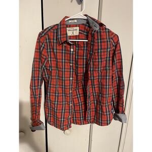 ABERCROMBIE KIDS Boys M Red Plaid Long Sleeve Shirt Moose Muscle Fit button Up